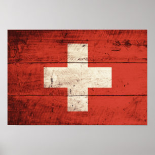 Gamla träschweiziska Flagga Poster