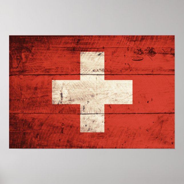 Gamla träschweiziska Flagga Poster (Framsidan)
