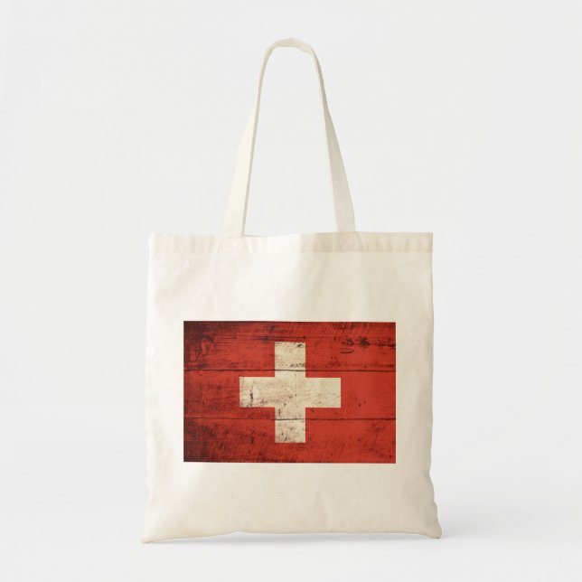 Gamla träschweiziska Flagga Tygkasse (Framsidan)