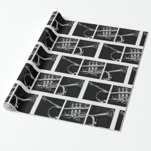 Gamla Trumpet Black and WhitePattern för musiker Presentpapper