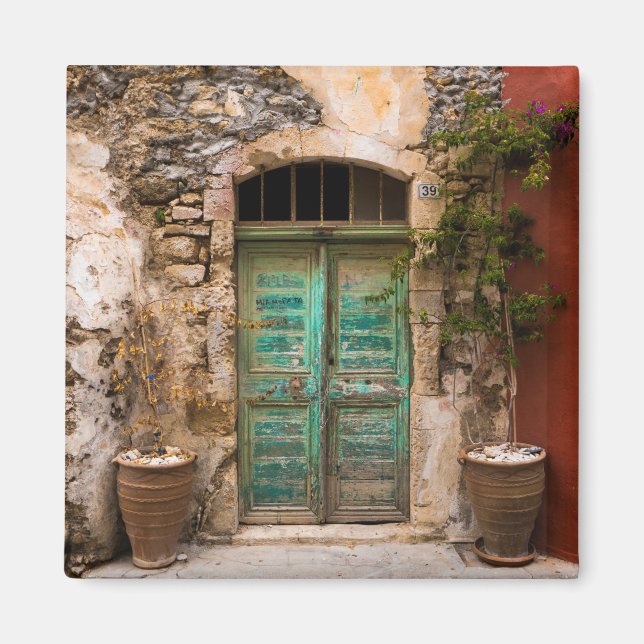Gamla turkvoise Door in Crete, Grekland Magnet (Framsidan)