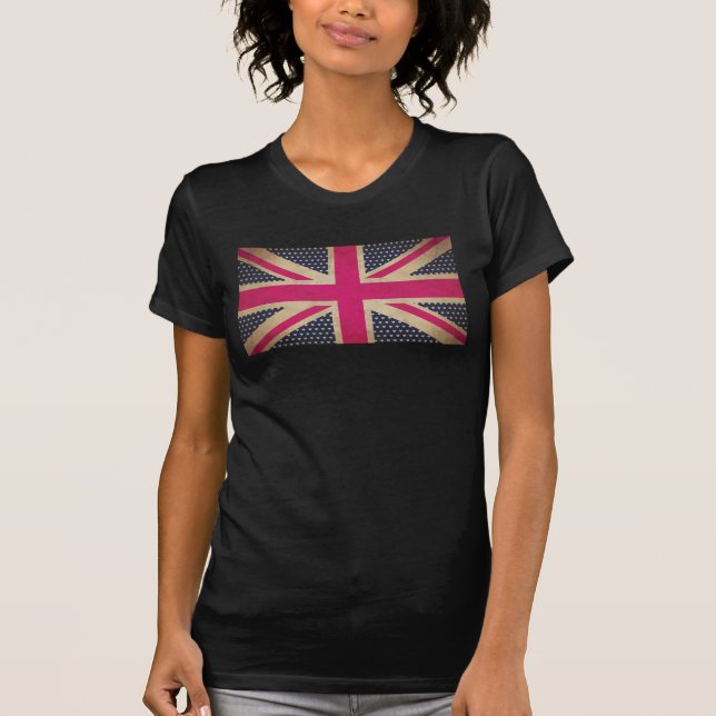 Gamla unionsJack i Rosa Flagga Tee Shirt (Framsida)