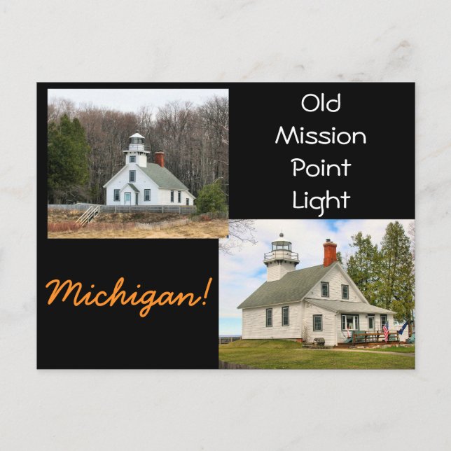 Gamla Uppdrag Point Light Michigan Vykort (Framsida)