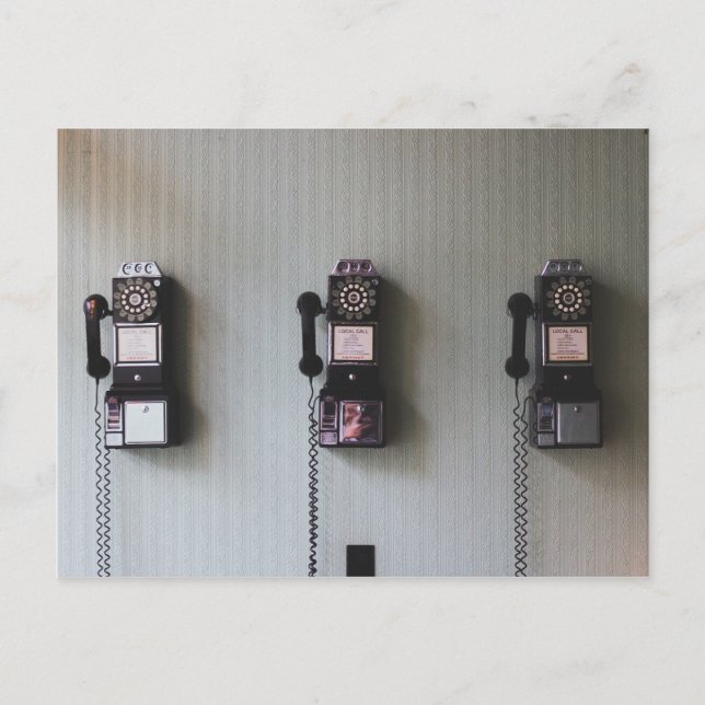 Gamla väggtelefoner vykort (Framsida)