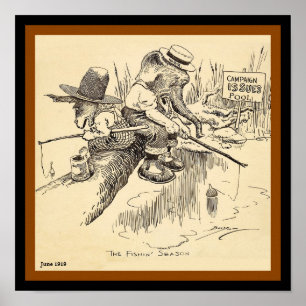 Gamla valets elefant- och Donkey Vote Fishing (kop Poster