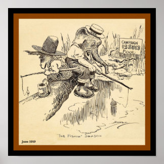 Gamla valets elefant- och Donkey Vote Fishing (kop Poster