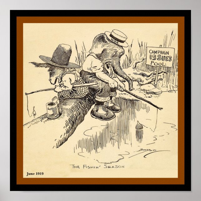 Gamla valets elefant- och Donkey Vote Fishing (kop Poster (Framsidan)