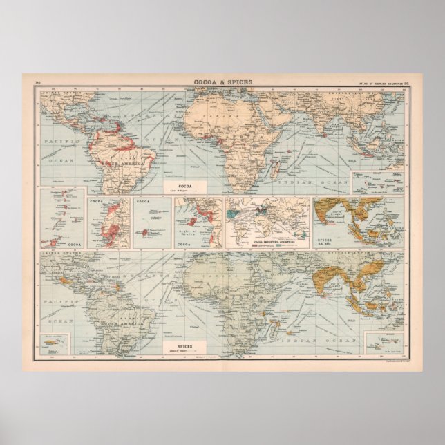 Gamla världens kakao och kryddor Karta (1907) Poster (Framsidan)