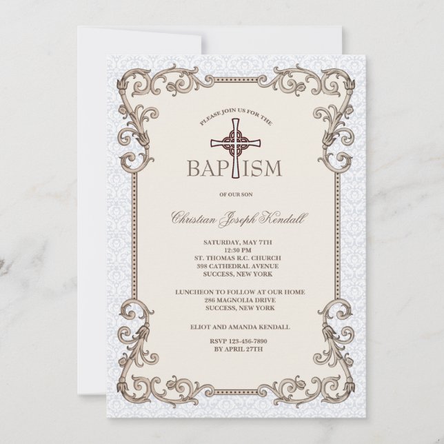 Gamla världsblått baptism-inbjudan inbjudningar (Framsida)