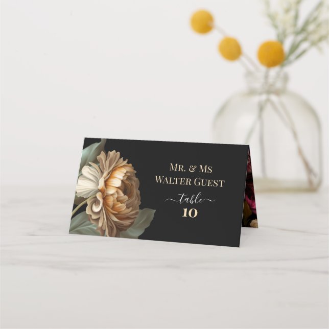 GAMLA VÄRLDSHANDELN BLOMMIGT BRÖLLOP Gäst Bordsnum Placeringskort (Framsida)