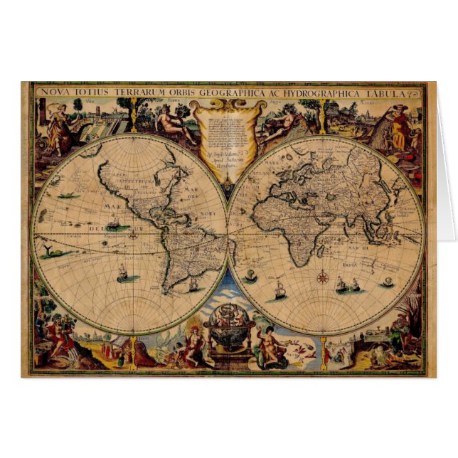 Gamla världskort hälsningskort (Framsidan Horizontal)