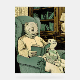 Gamla västar som läser bok till ungar