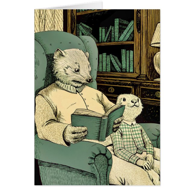 Gamla västar som läser bok till ungar hälsningskort (Framsidan)