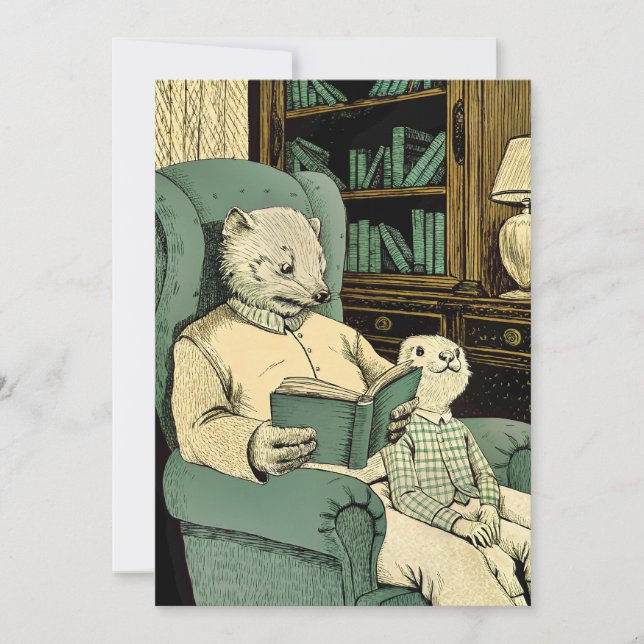 Gamla västar som läser bok till ungar inbjudningar (Framsida)