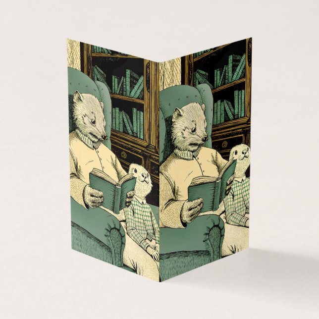 Gamla västar som läser bok till ungar kort (Utsida)