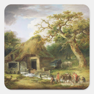 Gamla Vatten Mill, 1790 (olja på arbetsyta) Fyrkantigt Klistermärke