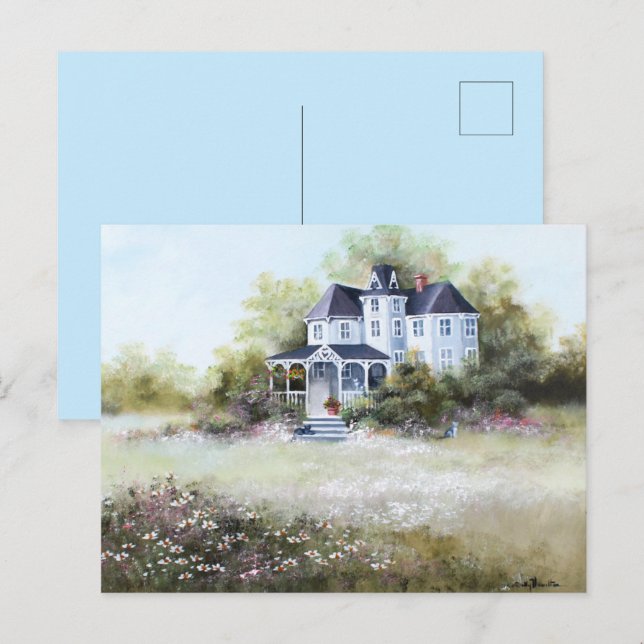 Gamla Viktorianska huset med Cats Rustic Land Vykort (Fram/baksida)