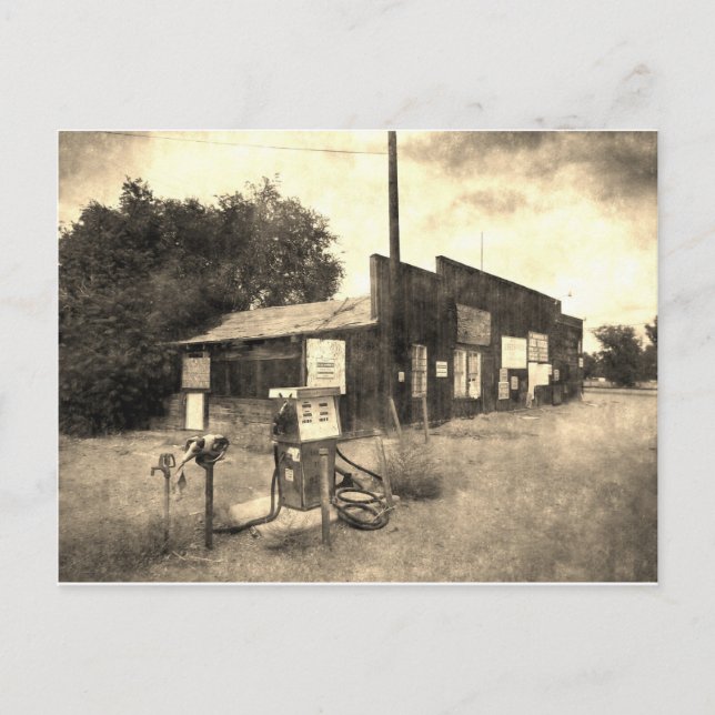 Gamla Vintage Gas Station Vykort (Framsida)