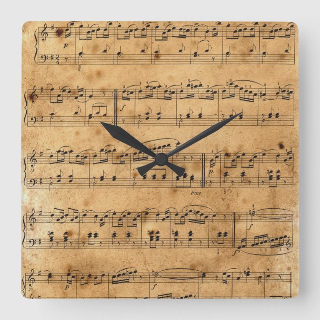 Gamla Vintagen Antique Music Lakan-15 Fyrkantig Klocka (Framsida)