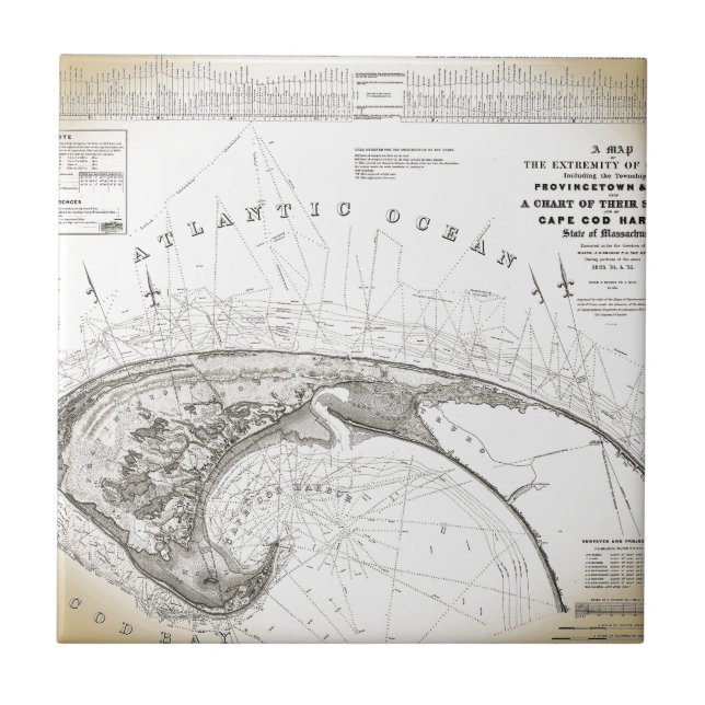 Gamla Vintagen Provinsen Cape Cod Karta Kakelplatta (Framsidan)