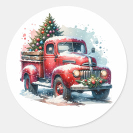 Gamla Vintagen Red Lastbil Runt Klistermärke