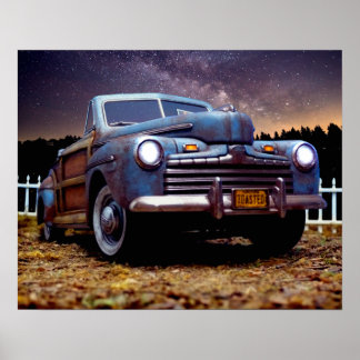 Gamla Vintagen Rusty Barn Hitta bil Woody Automoti Poster