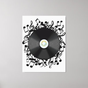 Gamla vinylskivor och musik noter canvastryck