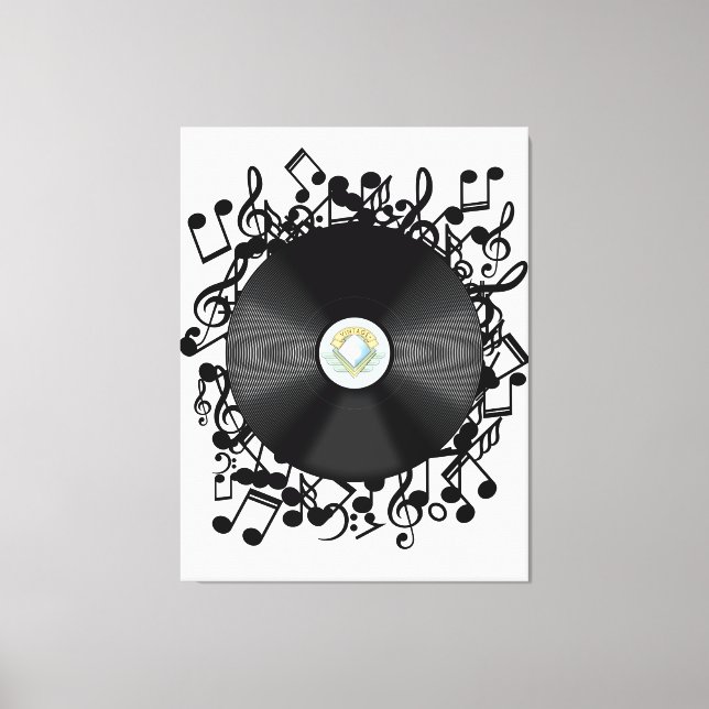 Gamla vinylskivor och musik noter canvastryck (Framsida)