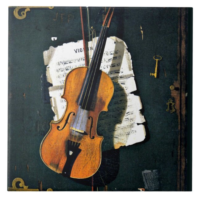 Gamla Violin, bra konsmålning. Kakelplatta (Framsidan)