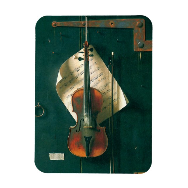 Gamla Violin still Life av William Michael Harnett Magnet (Vertikal)