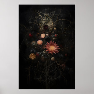 Gamla vissnade blommor i spindelnätsmönster, dyste poster