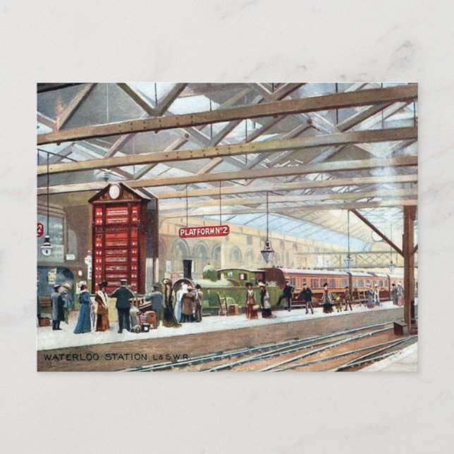 Gamla vykort - Waterloo Station, London (Framsida)