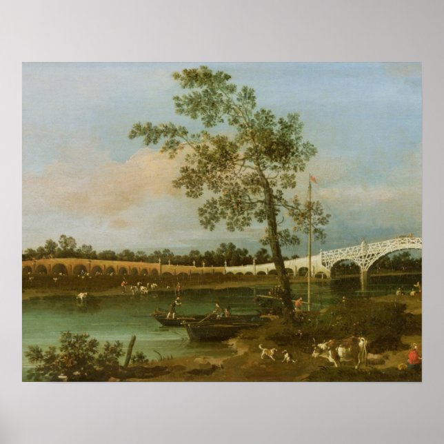Gamla Walton's Bridge, 1755 (olja på arbetsyta) Poster (Framsidan)