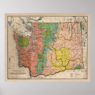 Gamla Washington State Blommigt Biome Karta (1906) Poster