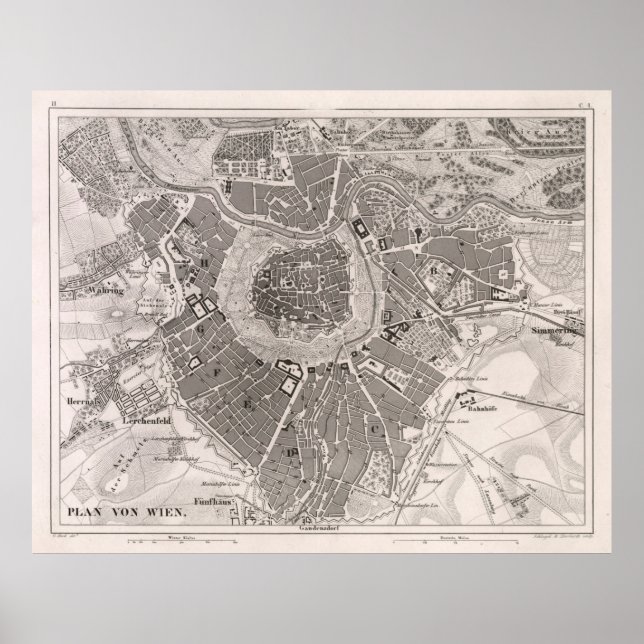 Gamla Wien Austria Karta (1849) Vintage Wien Poster (Framsidan)