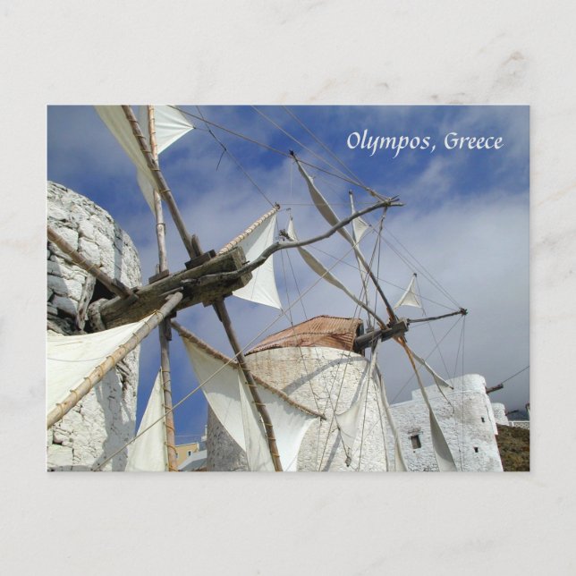 Gamla Windmills Olympos Karpathos, Grekland med te Vykort (Framsida)
