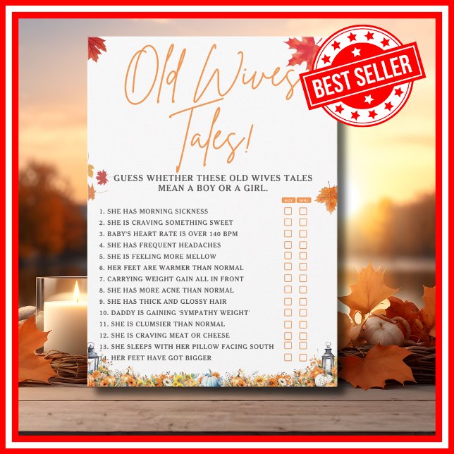 GAMLA WIVES TALES Baby Shower Game LITTLE PUMPKIN Inbjudningar (OLD WIVES TALES Easy Baby Shower Game A Little Pumpkin is on the Way Fall Autumn Theme)