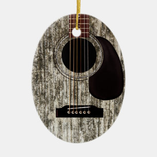 Gamla Wood Acoustic Guitar Julgransprydnad Keramik