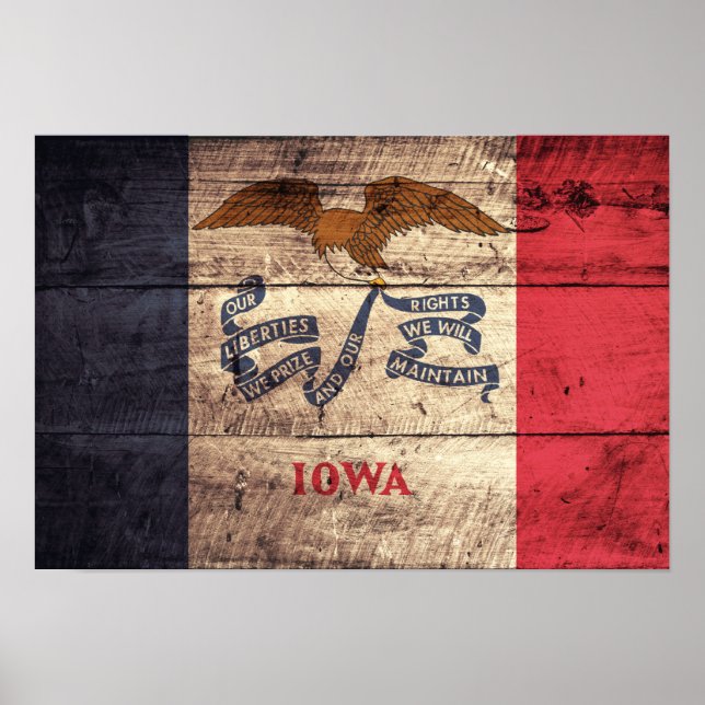 Gamla Wood Iowa Flagga Poster (Framsidan)