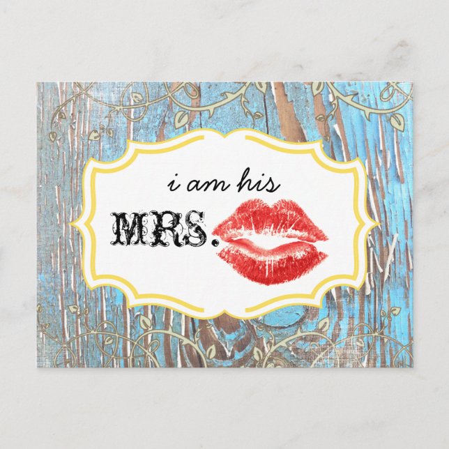 Gamla Wood Land Chic Swirly Vine.. Jag är hans fru Vykort (Framsida)