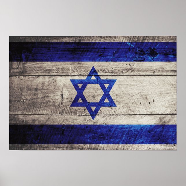 Gamla Wooden Israel Flagga Poster (Framsidan)