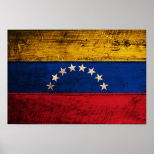 Gamla Wooden Venezuela Flagga Poster