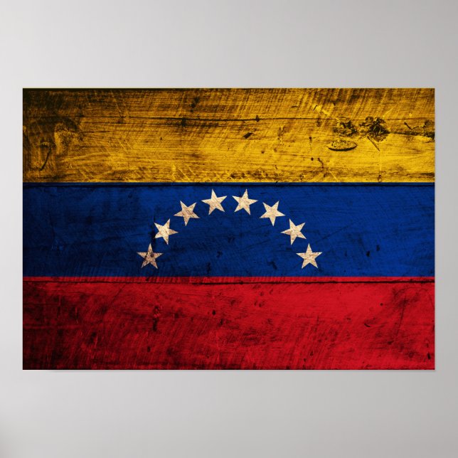 Gamla Wooden Venezuela Flagga Poster (Framsidan)