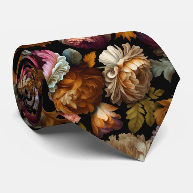 "Gamla World" Blommigt Elegance on Black Neck Tie Slips (Rullad)
