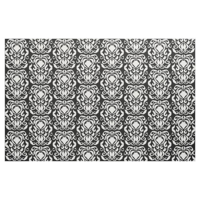 Gamla World Damask White på Black Tyg (Fat Quarter)