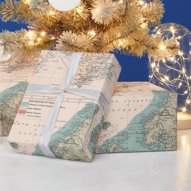 Gamla World Fisheries Karta (1907) Presentpapper (Helgdagar)