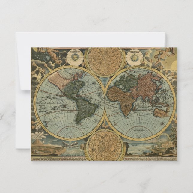 Gamla World Map-inbjudningskort Inbjudningar (Framsida)