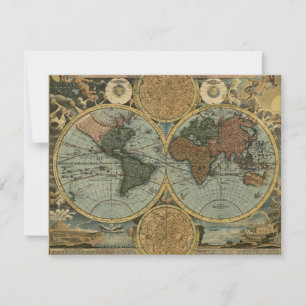Gamla World Map-inbjudningskort Inbjudningar