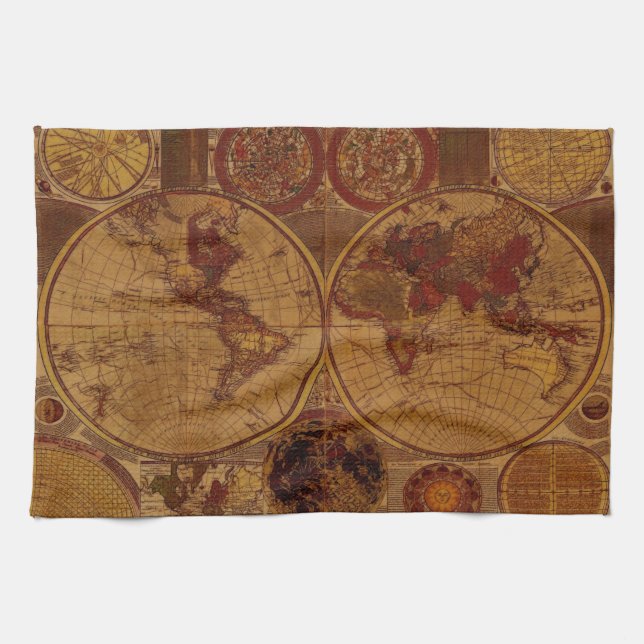 Gamla World Map Tea Towels Kökshandduk (Horisontell)