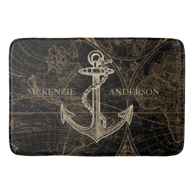 Gamla World Nautical Anchor Monogram Black Badrumsmatta (Framsidan)